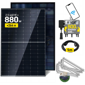 Ergofino Balkonkraftwerk 880W mit 2x440W Bifazialer Glas Solarmodule, Wechselrichter 800W, Kabel