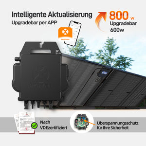 Ergofino Komplettset Balkonkraftwerk 960W mit 2x480W Bifazialer Glas-Glas Solarmodule, APsystems Wechselrichter EZ1-M, AC Kabel