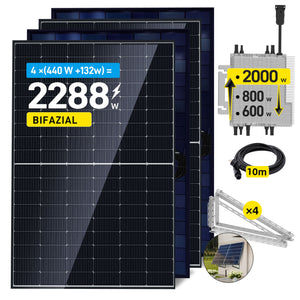 Ergofino DY1760 Balkonkraftwerk 1760W mit 4x440W Bifazialer Glas Solarmodule, Deye Wechselrichter 2000W, Kabel