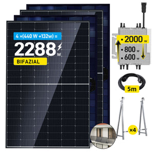 Ergofino DY1760 Balkonkraftwerk 1760W mit 4x440W Bifazialer Glas Solarmodule, Deye Wechselrichter 2000W, Kabel