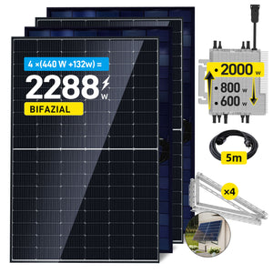 Ergofino DY1760 Balkonkraftwerk 1760W mit 4x440W Bifazialer Glas Solarmodule, Deye Wechselrichter 2000W, Kabel