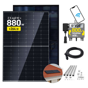 Ergofino Balkonkraftwerk 880W mit 2x440W Bifazialer Glas Solarmodule, Wechselrichter 800W, Kabel